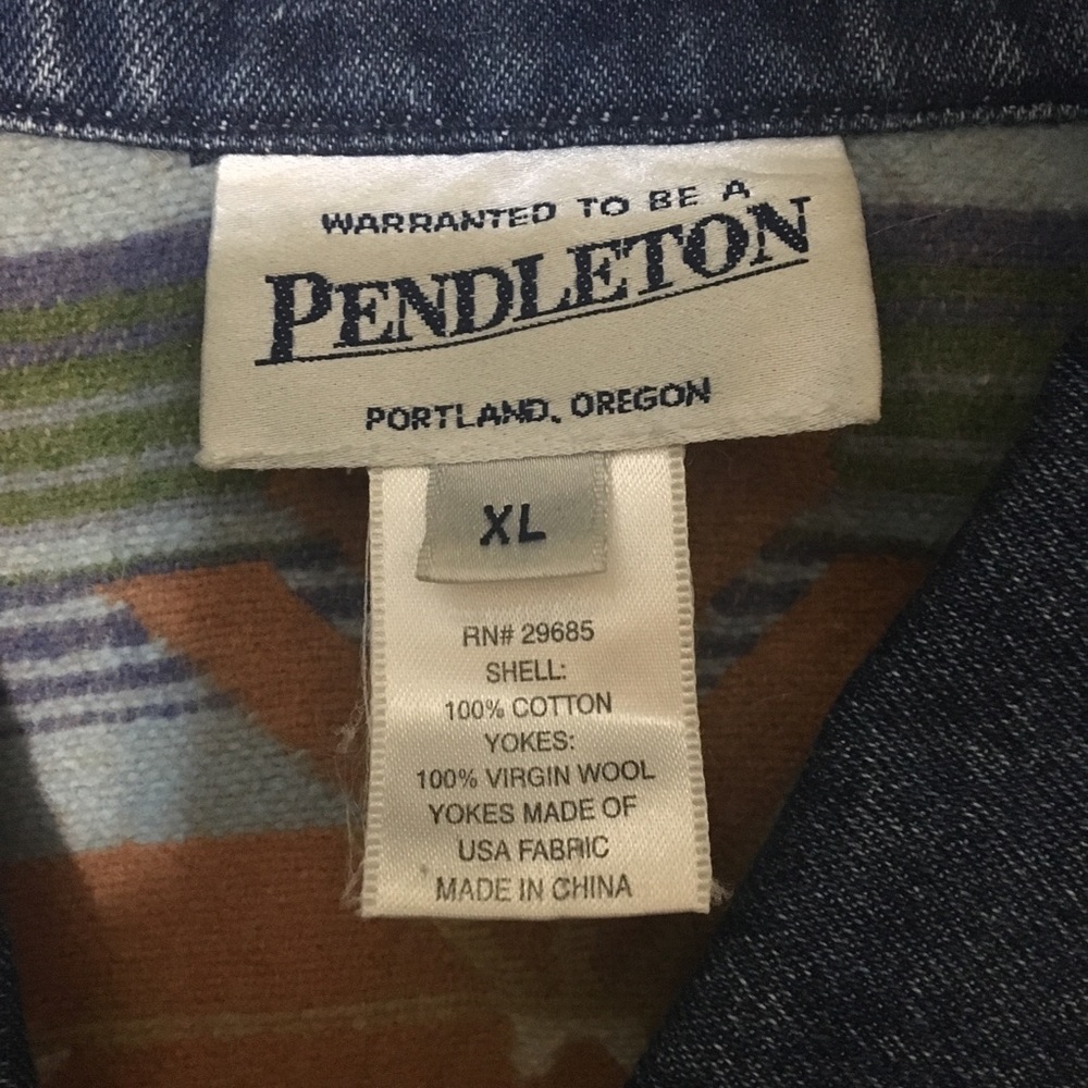 Pendleton Denim Vest With Tan And Blue Pattern - image 4